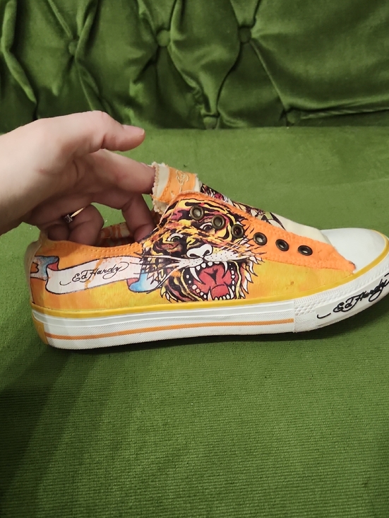 Ed Hardy Shoes - Ed Hardy Orange Canvas Tiger Slip-On Sneaker